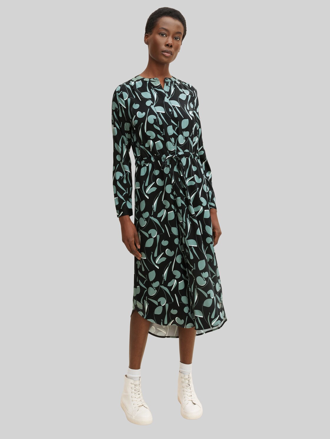 TOM TAILOR Damen Gemustertes Midikleid, blau, Muster, Gr. 42, viskose
