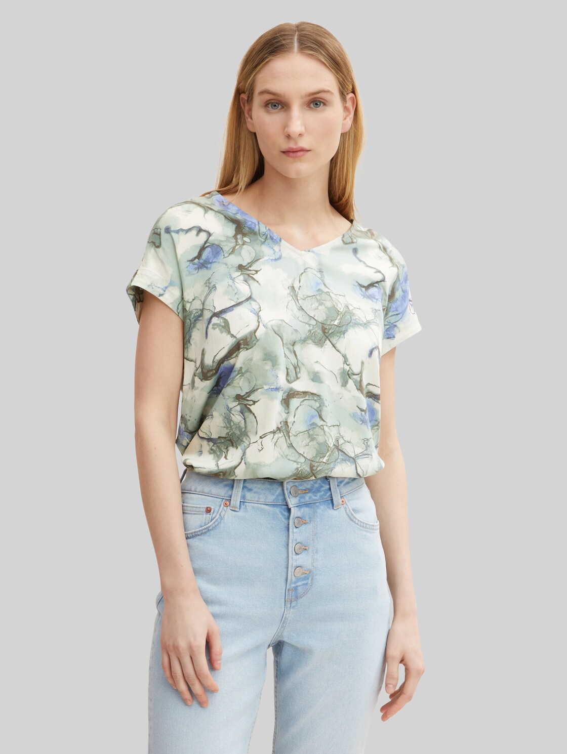 TOM TAILOR Damen Locker geschnittene Bluse, grün, Gr. 44, viskose