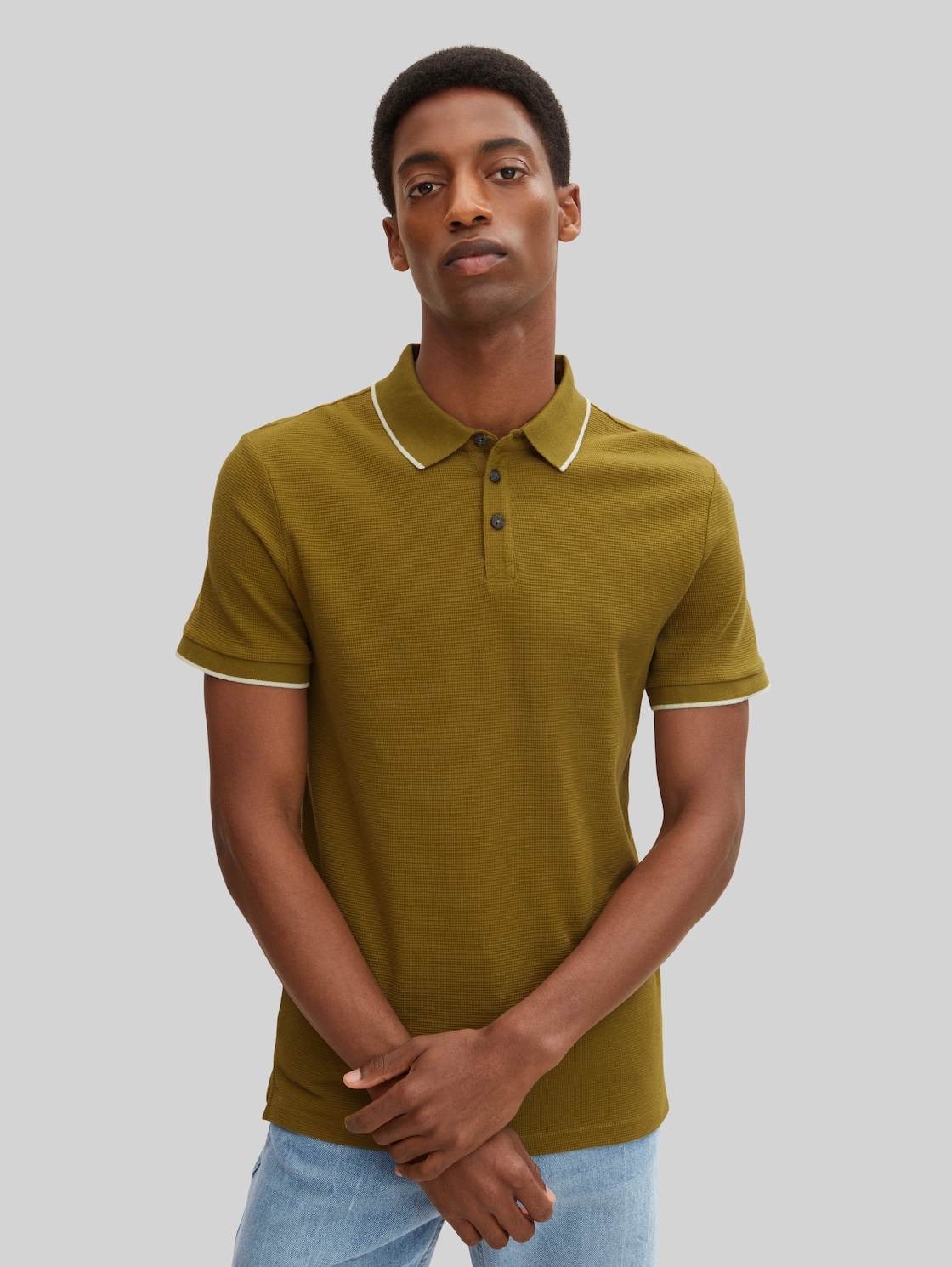 TOM TAILOR Herren Poloshirt mit Waffelstruktur, grün, Gr. XL,