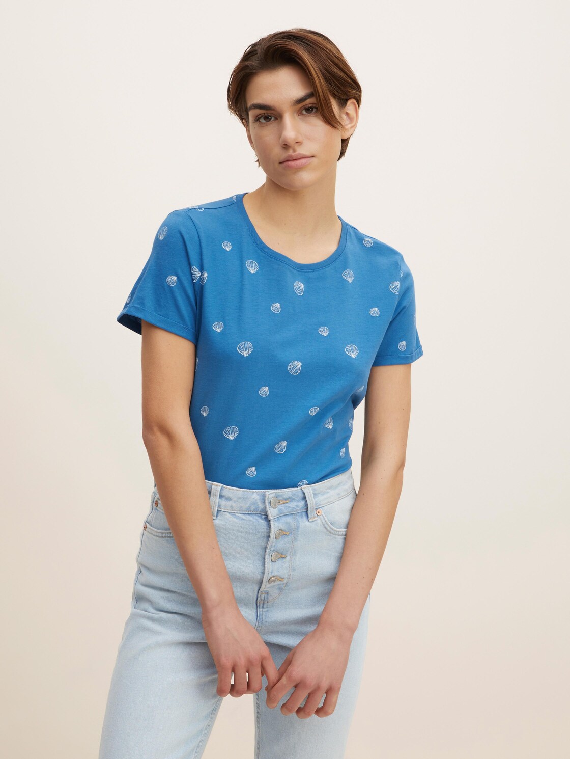 TOM TAILOR Damen T-Shirt mit Print, blau, Gr. XXL,