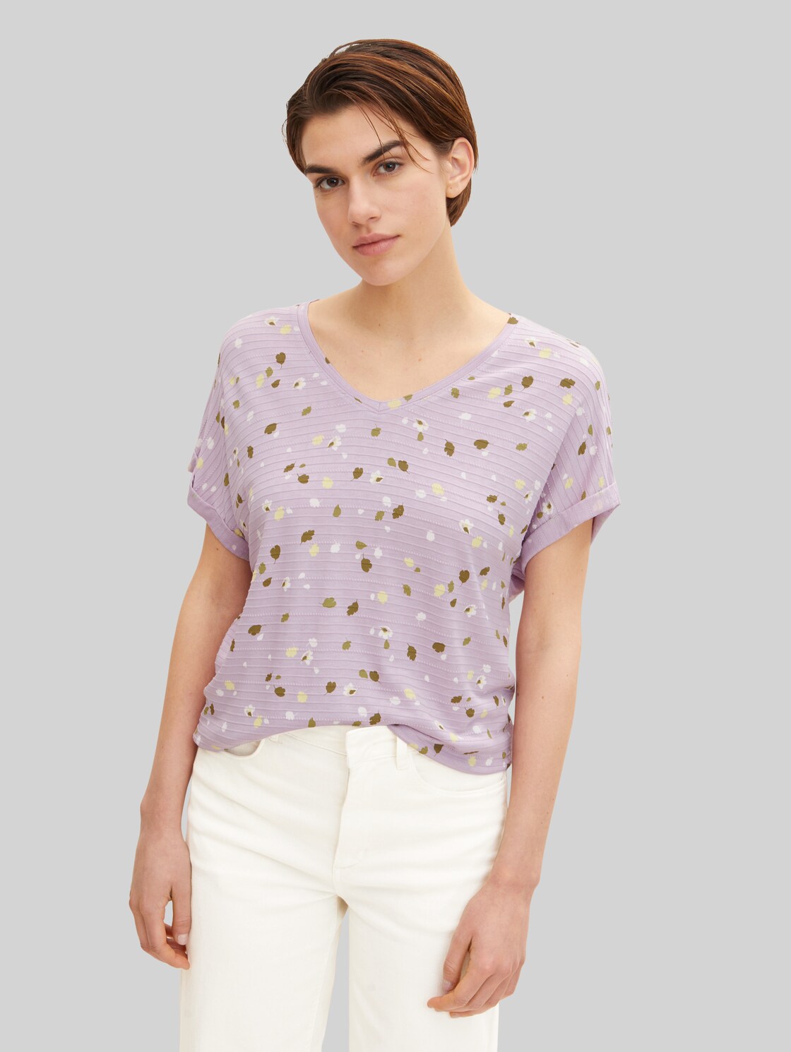 TOM TAILOR Damen Strukturiertes T-Shirt, lila, Gr. XXXL, viskose
