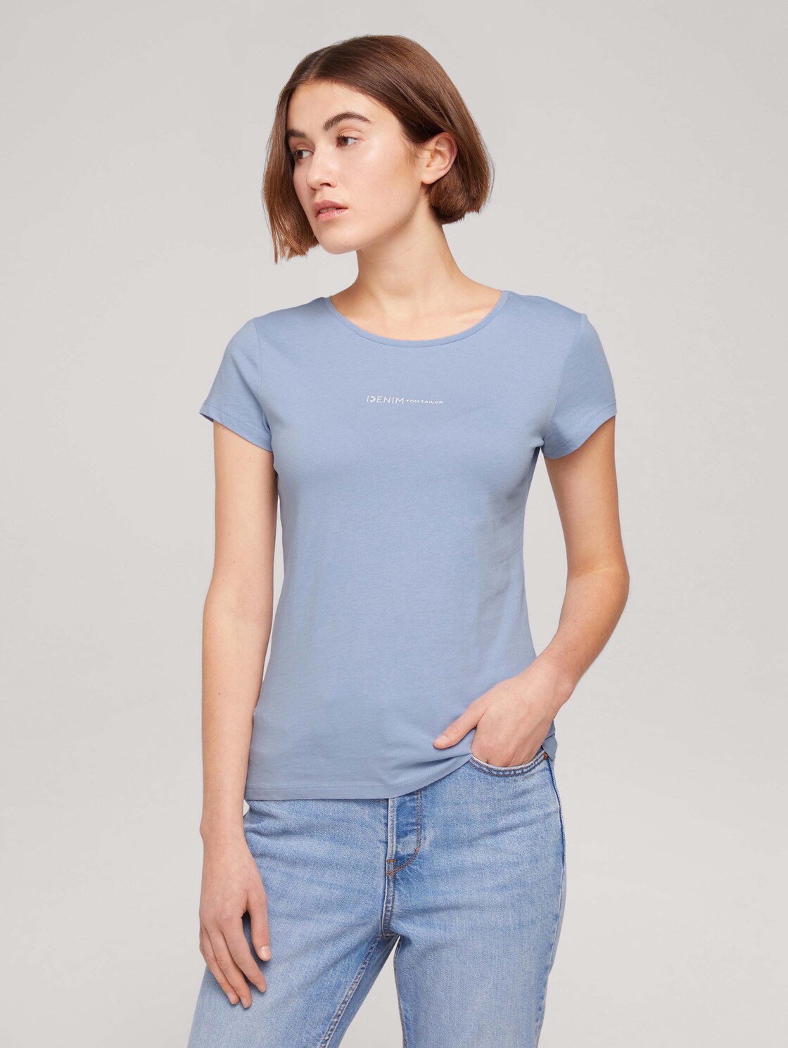 Tom Tailor Denim Slim Fit T- Shirt Mit Logo Print, Damen, Blau, Größe M