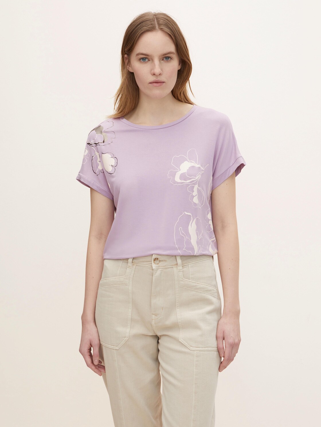 TOM TAILOR Damen T-Shirt mit Print, lila, Gr. XXL, viskose