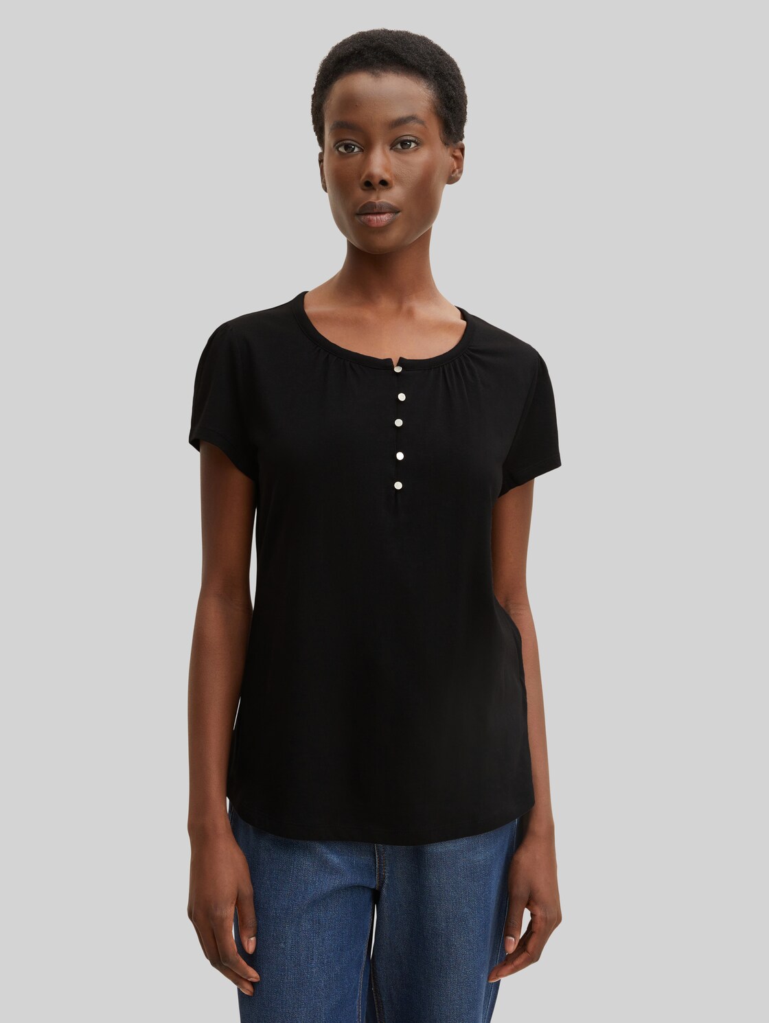 TOM TAILOR Damen T-Shirt mit Raffung, blau, Gr. L, baumwolle