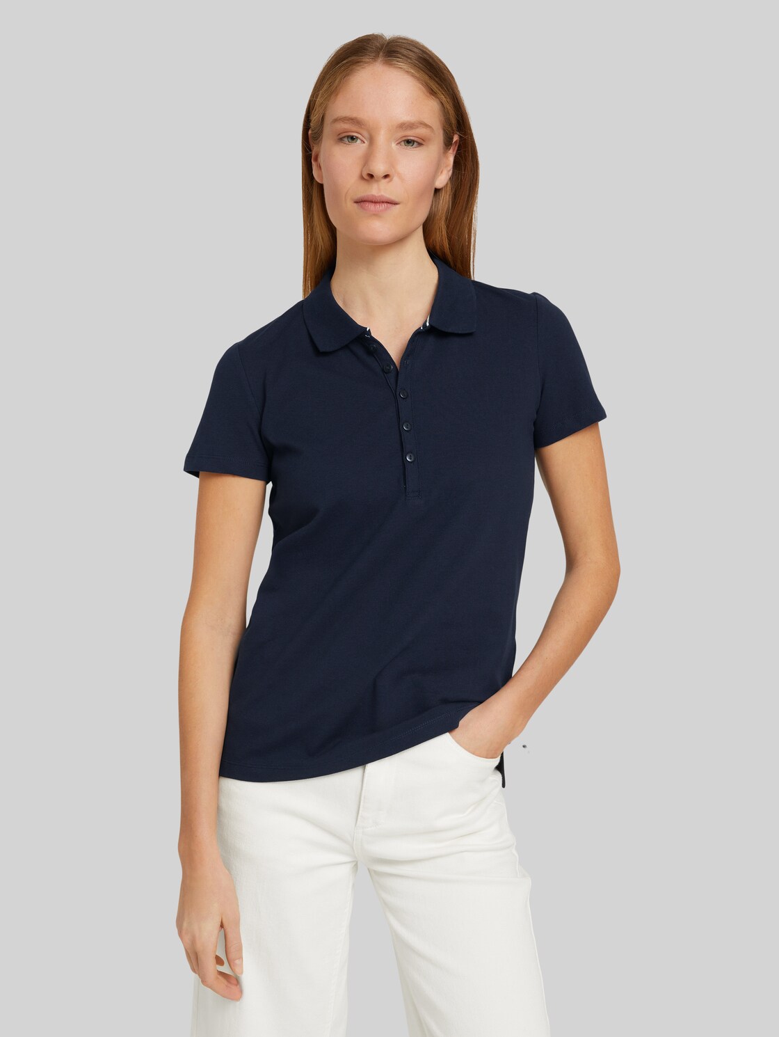 TOM TAILOR Damen Poloshirt, blau, Gr. M, baumwolle
