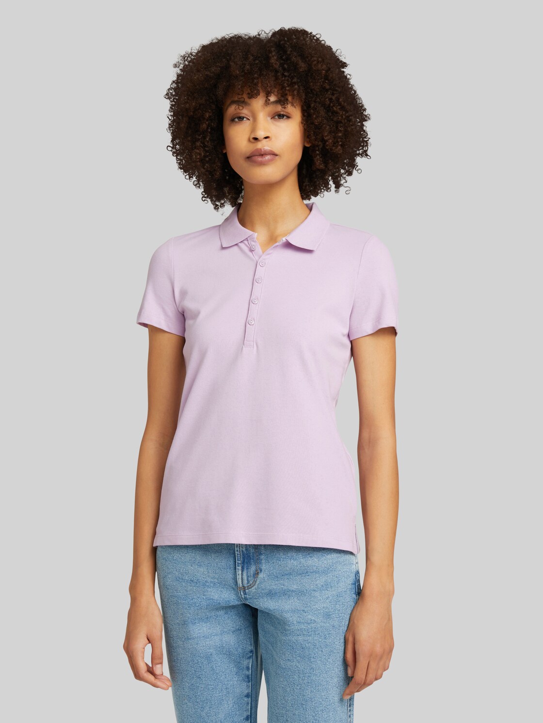 TOM TAILOR Damen Poloshirt, lila, Gr. L, baumwolle