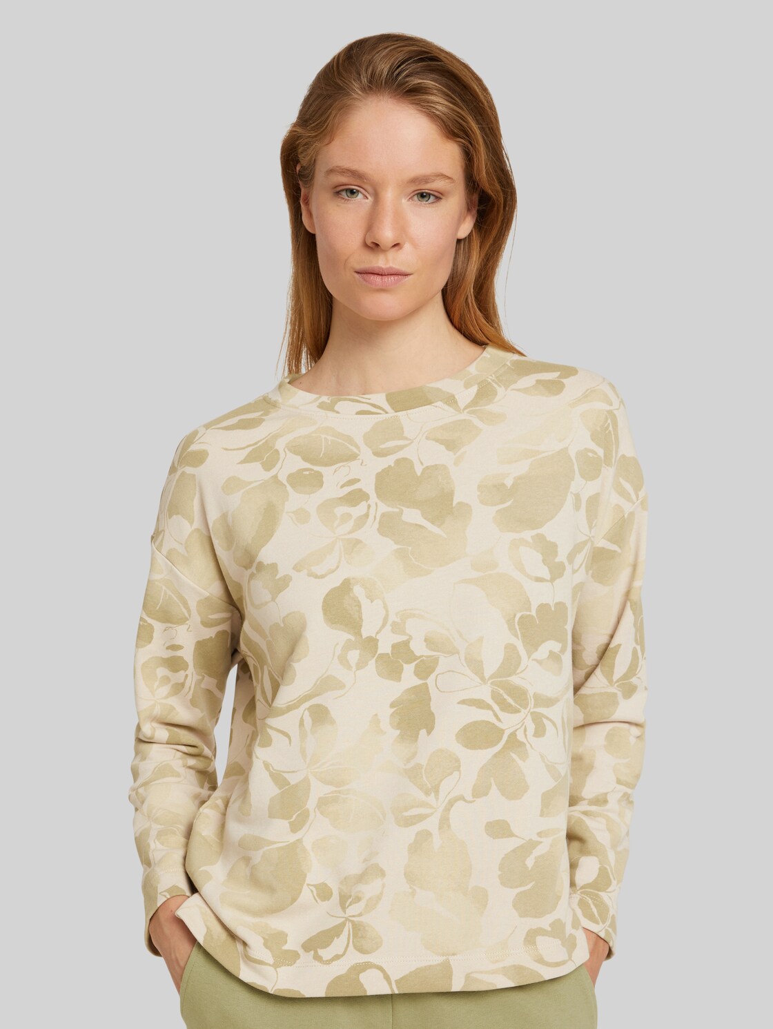 TOM TAILOR Damen Sweatshirt mit Printmuster, grün, Gr. XXL, baumwolle