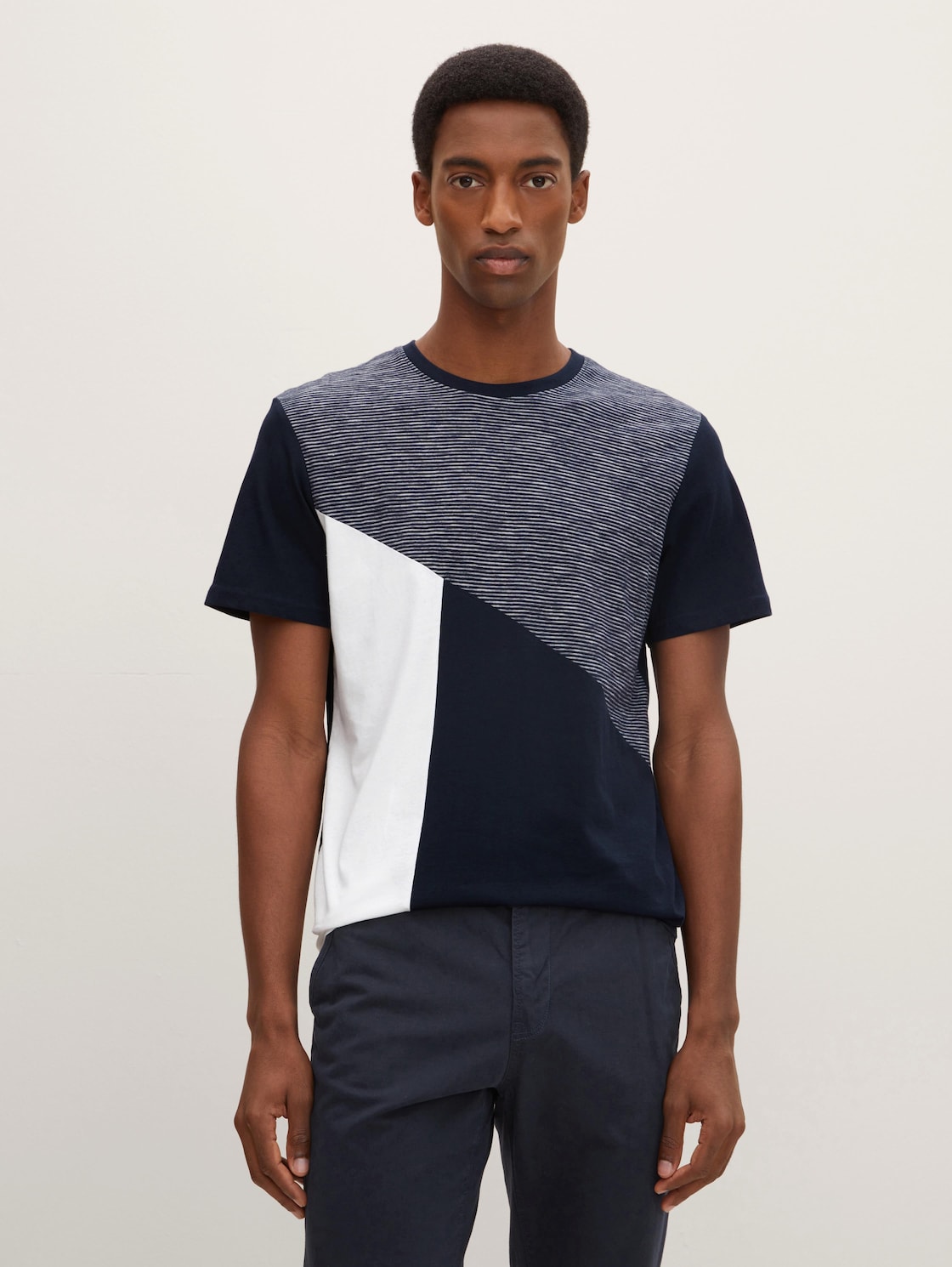 TOM TAILOR T-shirt met asymmetrische, contrasterende naden, Mannen, blauw, Größe XXL