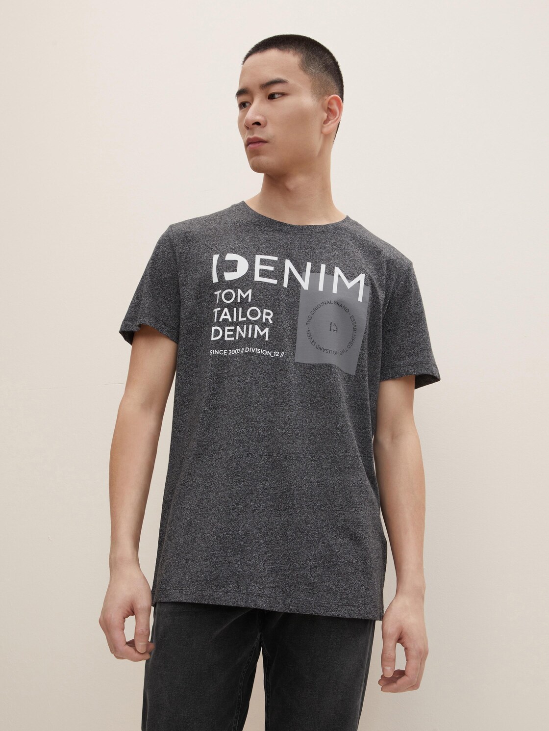 Tom Tailor Denim T-Shirt Met Logoprint, Mannen, Grauw, Größe S