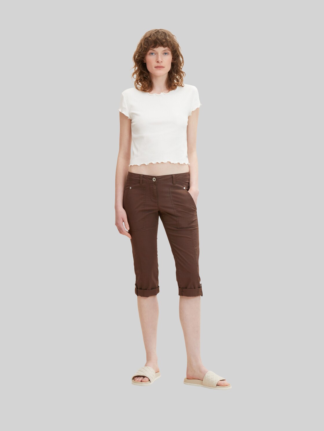 TOM TAILOR Damen Caprihose mit Teilungsnaht, braun, Gr. 40,