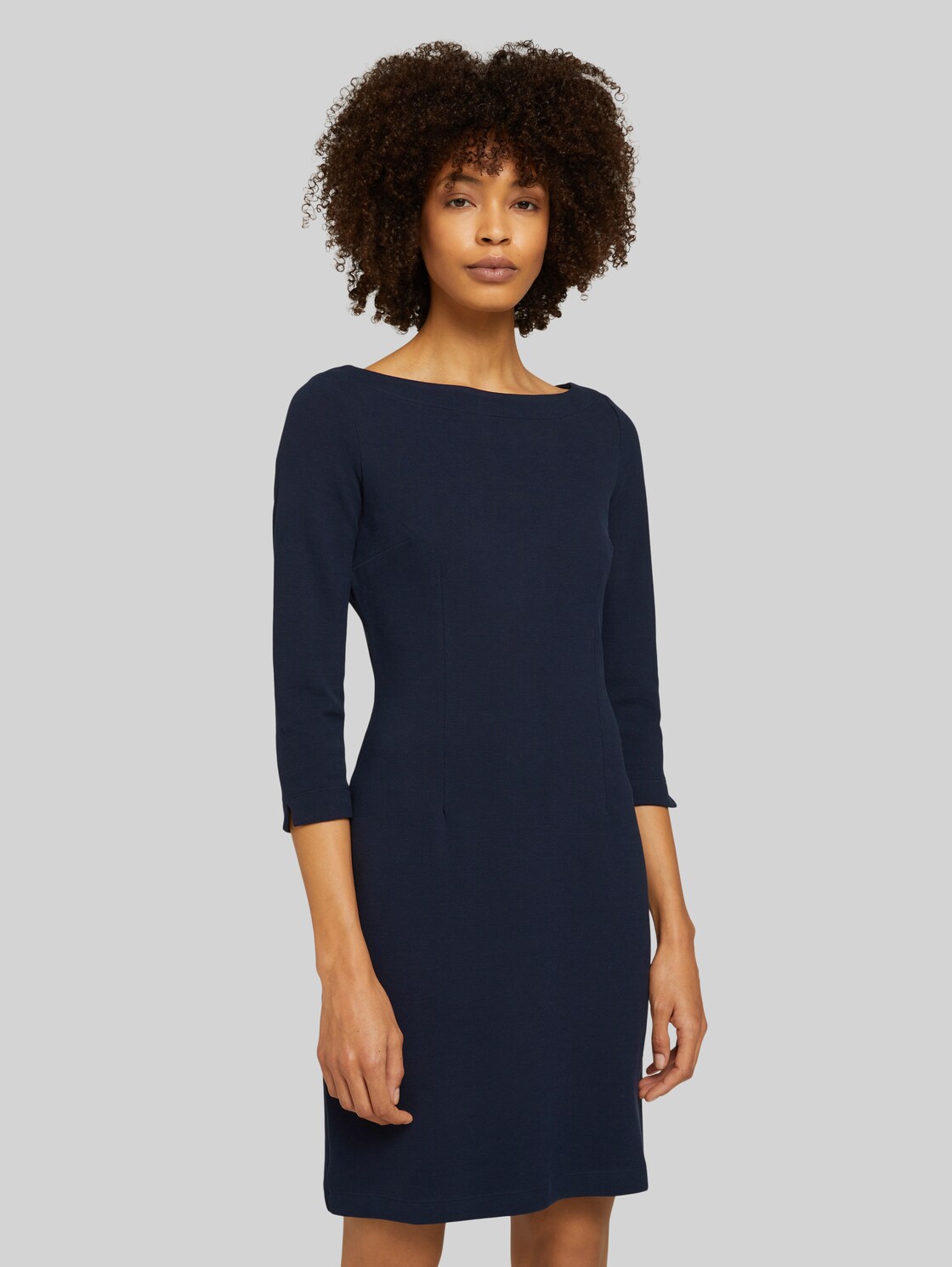 TOM TAILOR Damen Etuikleid mit Pikee Struktur, blau, Gr. 42, baumwolle