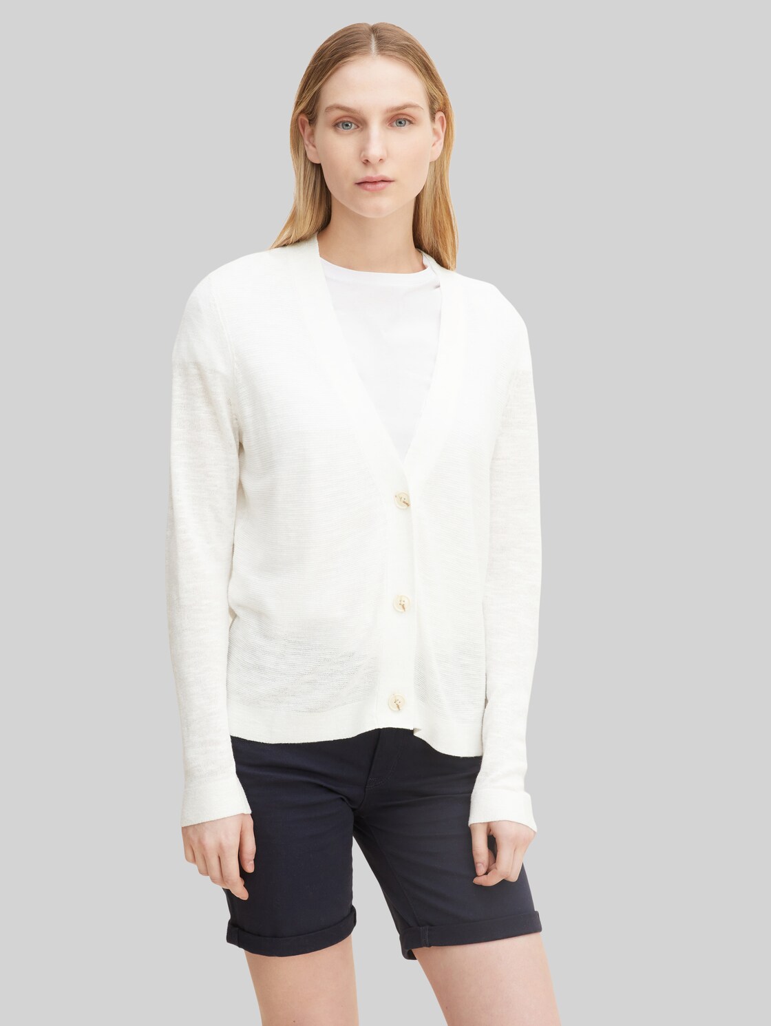 TOM TAILOR Damen Cardigan, weiß, Gr. L, leinen