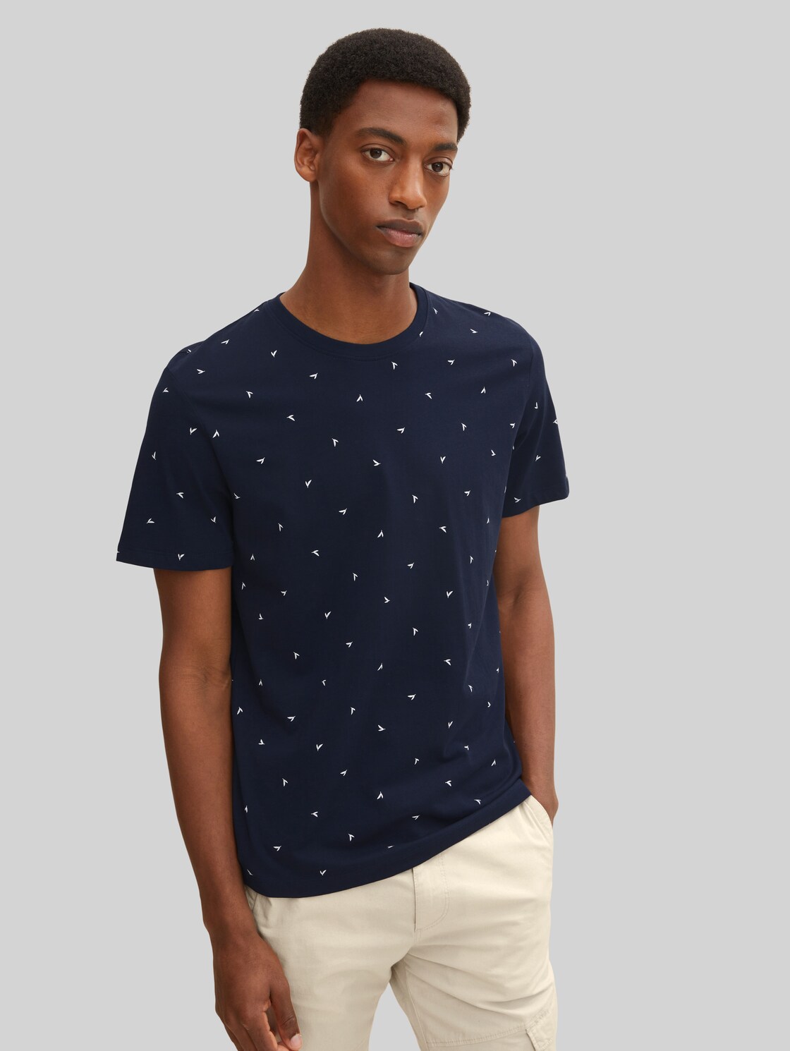TOM TAILOR Herren T-Shirt mit Bio-Baumwolle und Allover-Print, blau, Gr. XXXL,