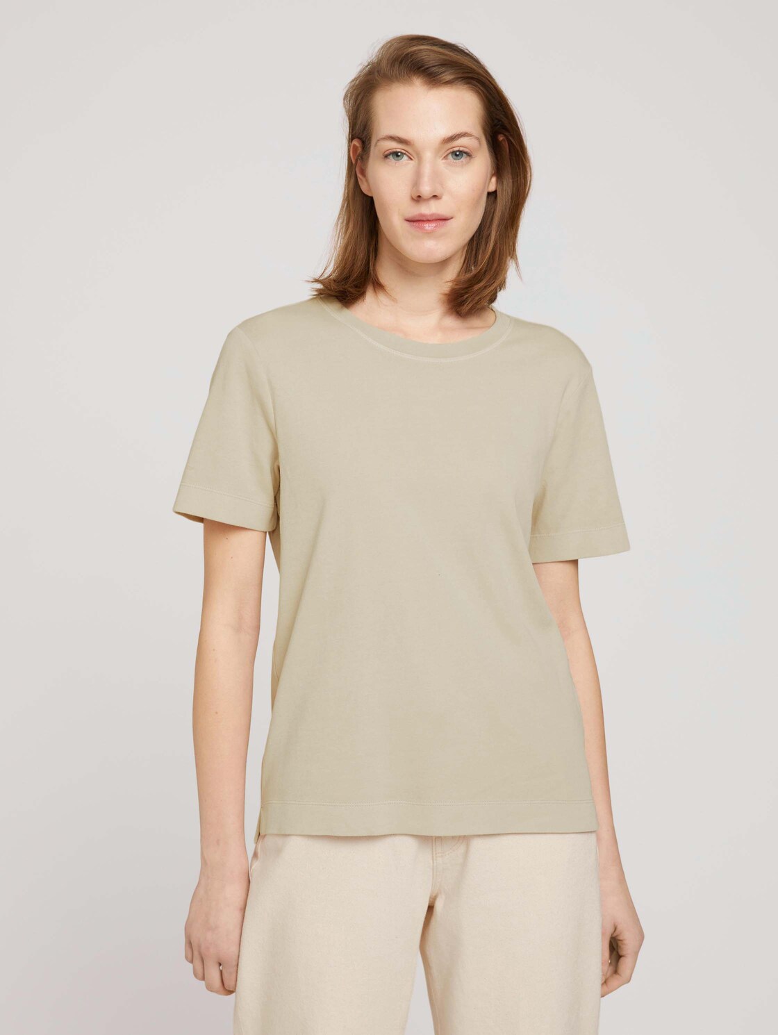 TOM TAILOR Damen Basic T-Shirt, beige, Gr. XXL, baumwolle