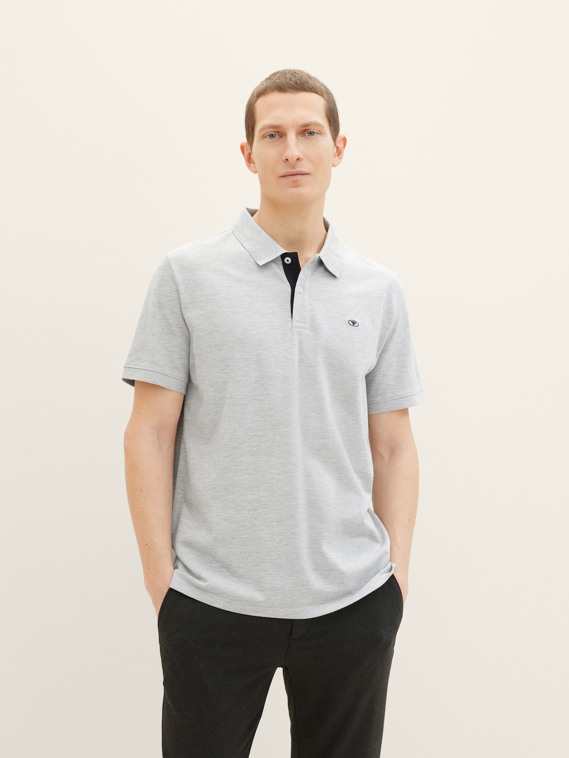 Thumbnail - TOM TAILOR Herren Piqué Poloshirt mit Logo-Stickerei, grau, Meliert, Gr. M