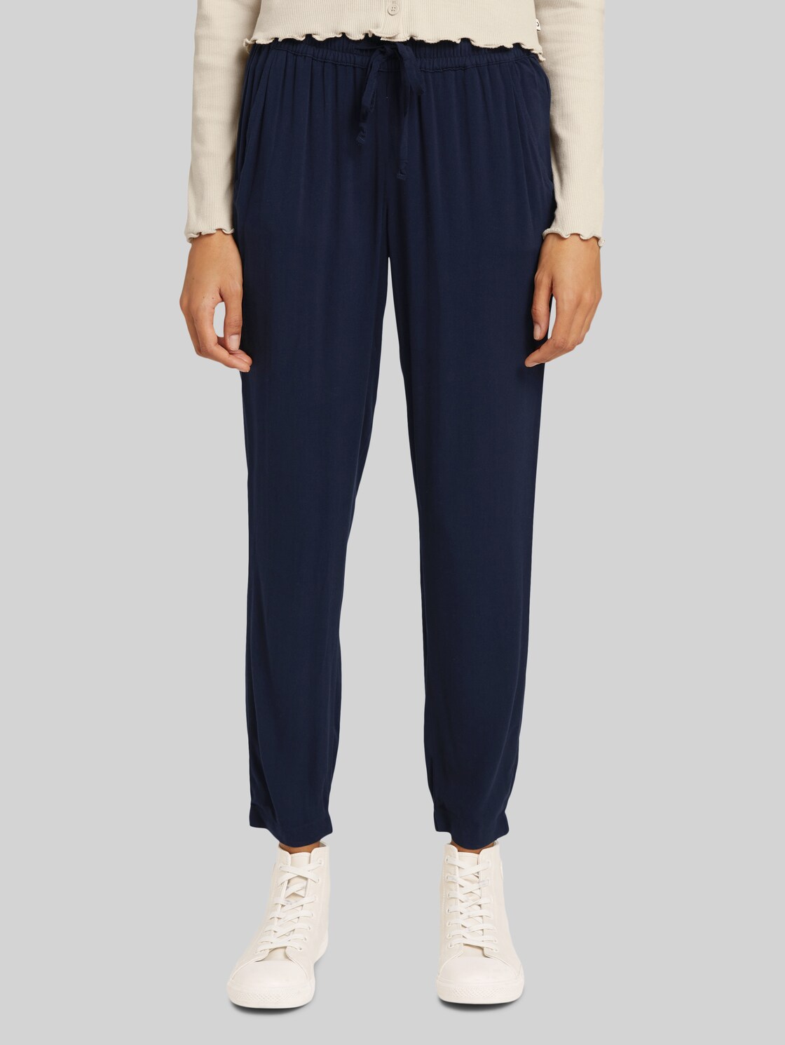 TOM TAILOR Damen Bequeme Basic Hose, blau, Gr. 36/28, viskose