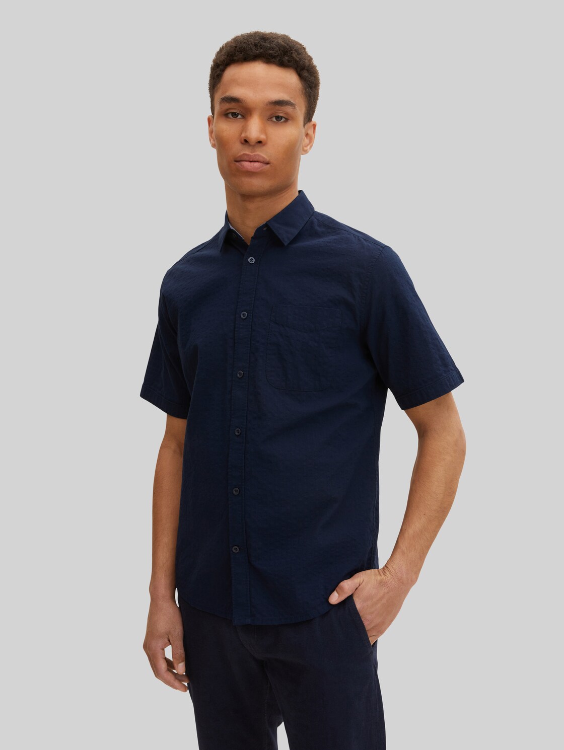 TOM TAILOR Herren Hemd aus Seersucker, blau, Streifenmuster, Gr. XXL,