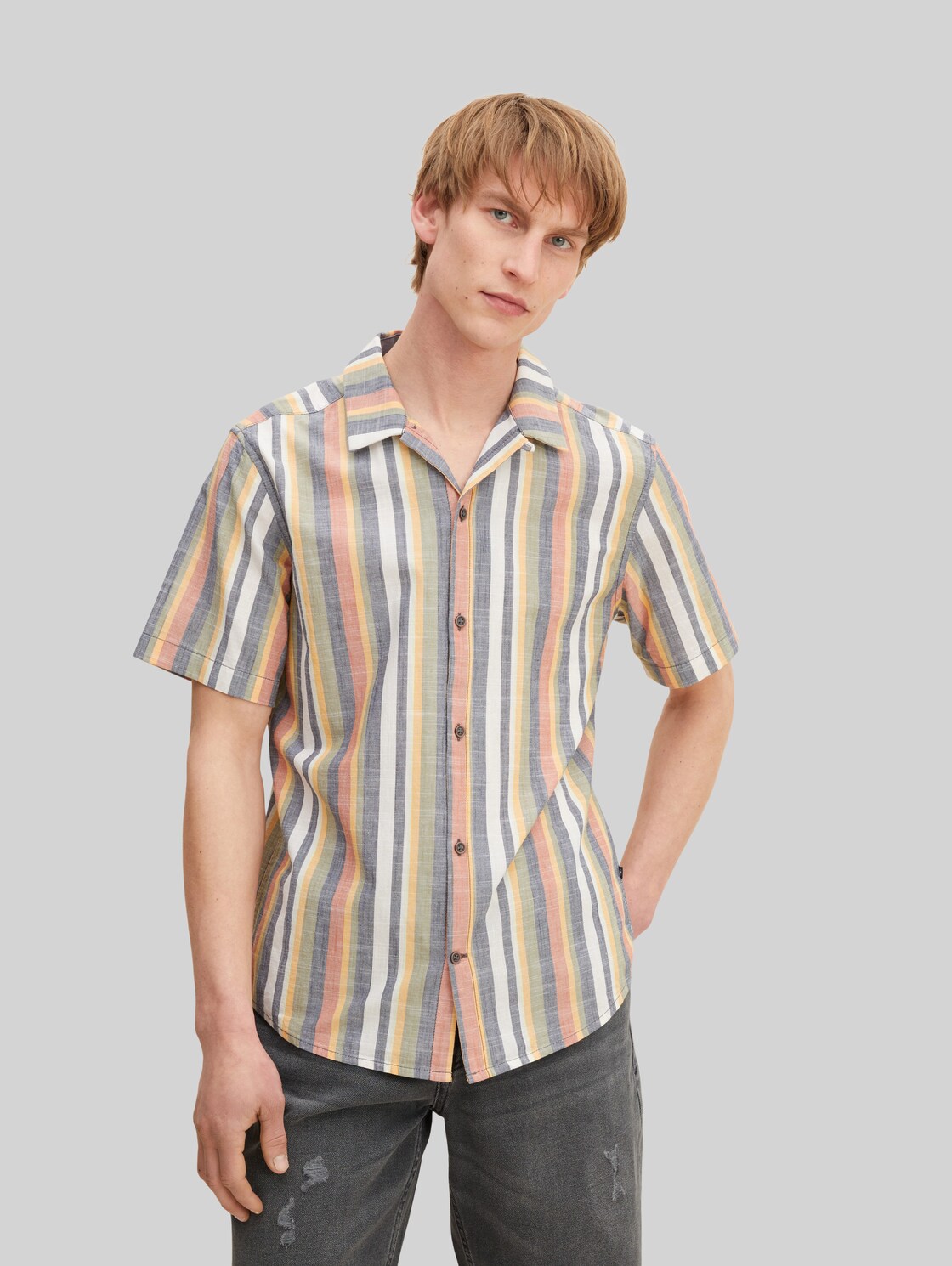 TOM TAILOR Herren Gestreiftes Hemd, orange, Gr. XXL,