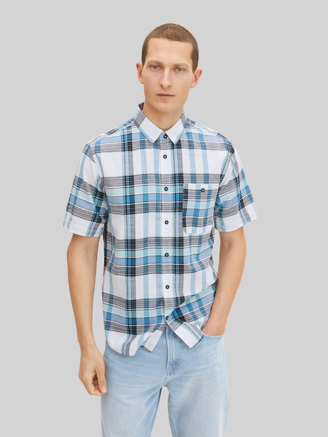 TOM TAILOR Herren Kariertes Hemd , weiß, Gr. L,
