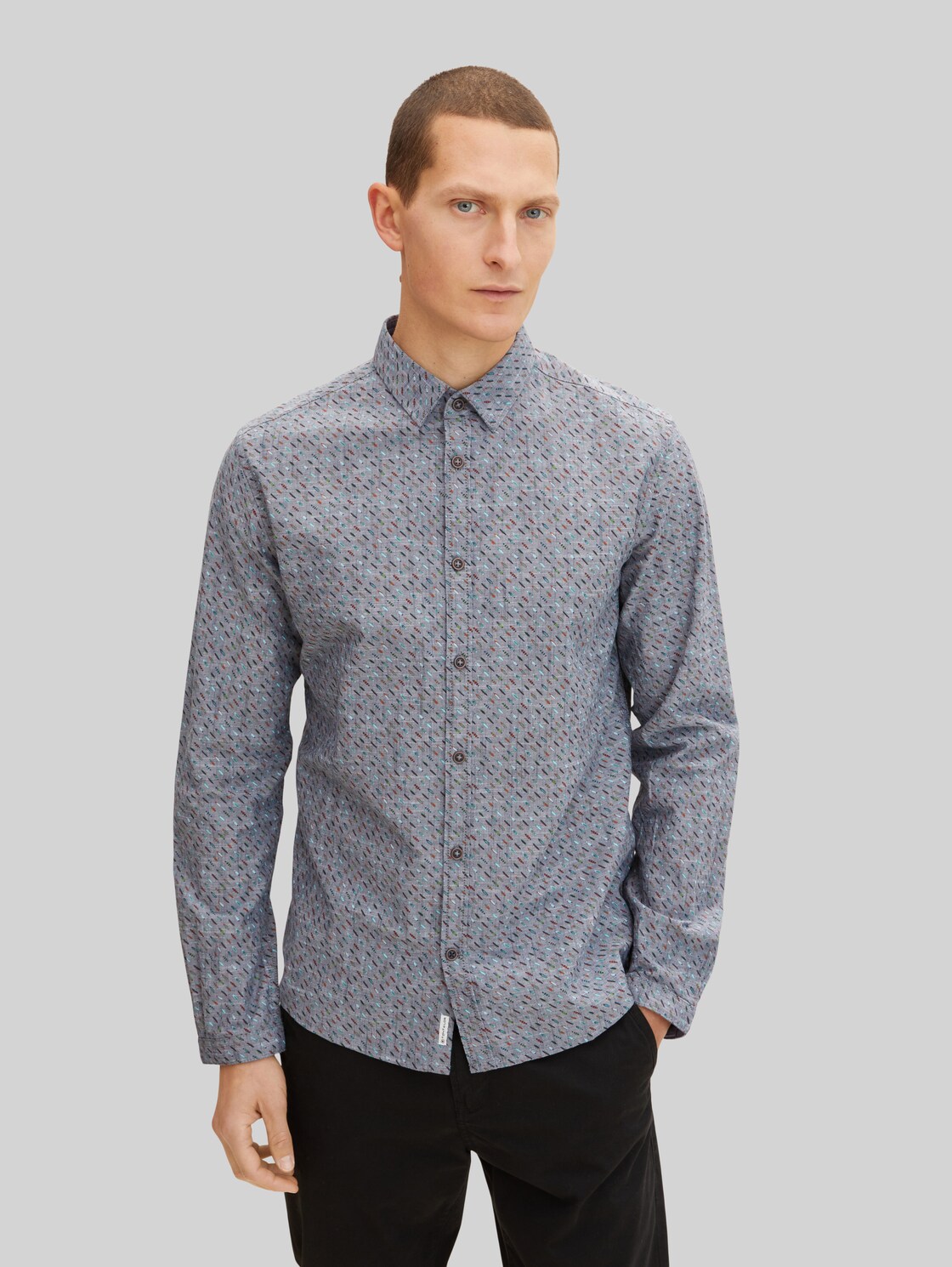TOM TAILOR Herren Gemustertes Slim Fit Hemd, grau, Gr. XXL,