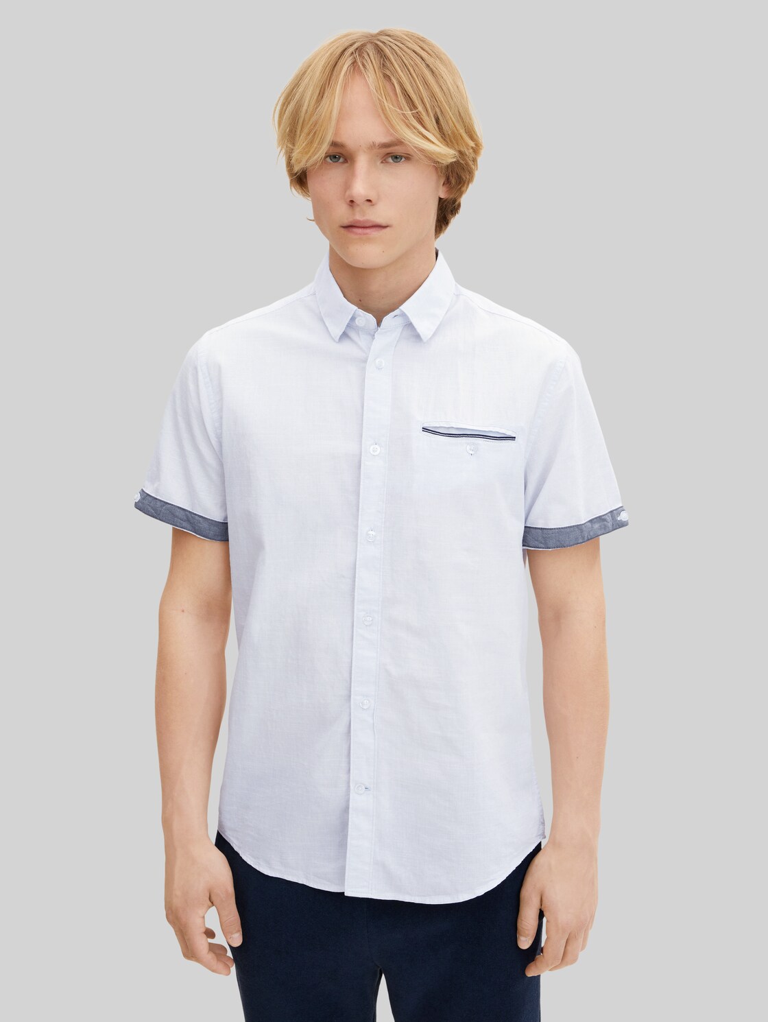 TOM TAILOR Herren Kurzarmhemd mit Struktur, blau, Gr. XXL,