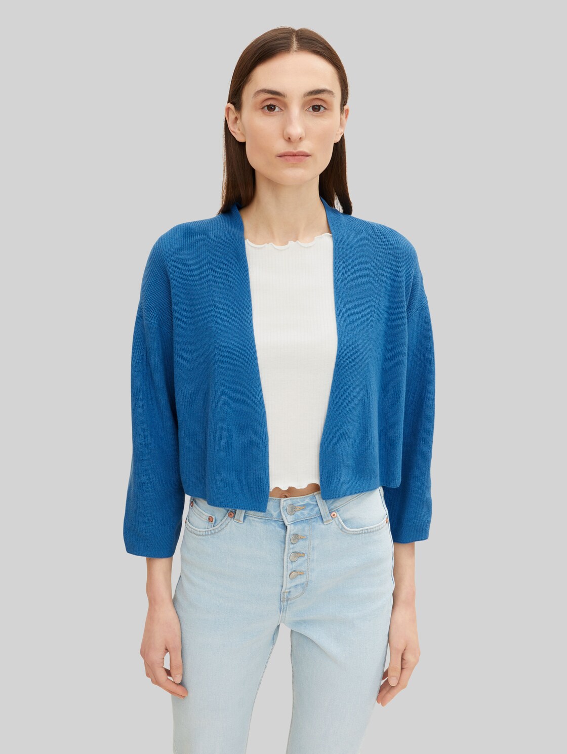TOM TAILOR Damen Cardigan aus grobem Ripp, blau, Gr. XXL,