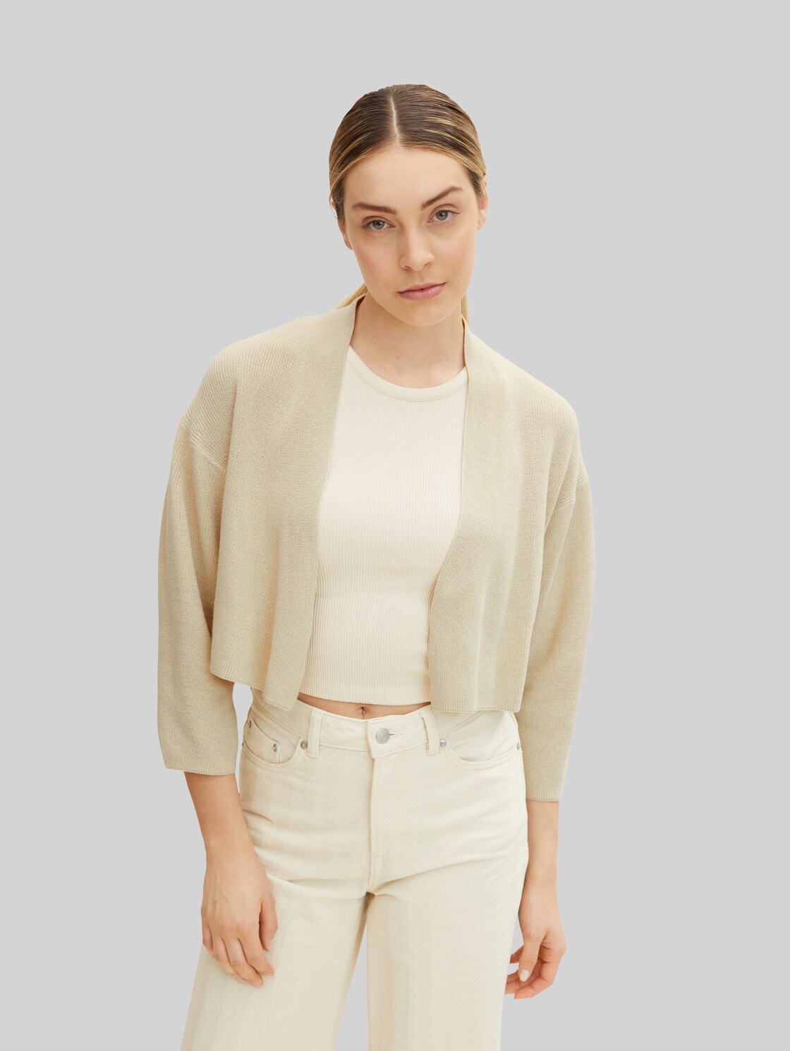 TOM TAILOR Damen Cardigan aus grobem Ripp, beige, Gr. XXL,