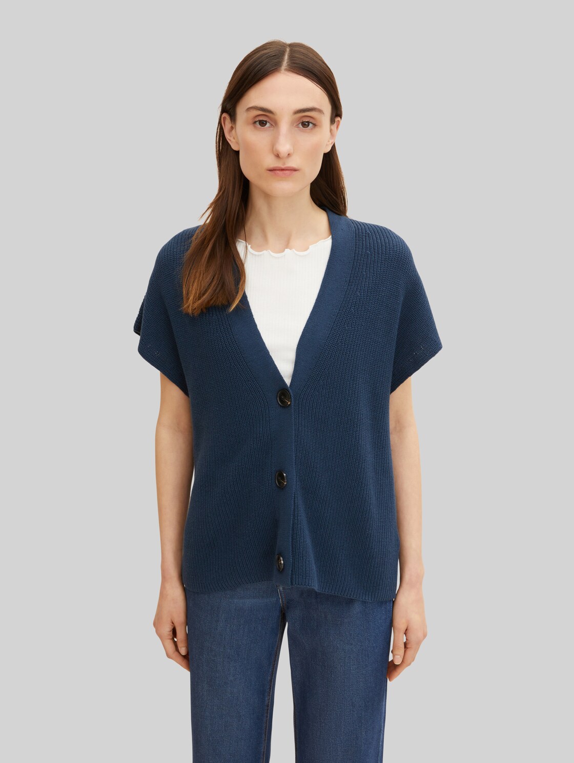 TOM TAILOR Damen Cardigan aus feinem Ripp, blau, Gr. M,