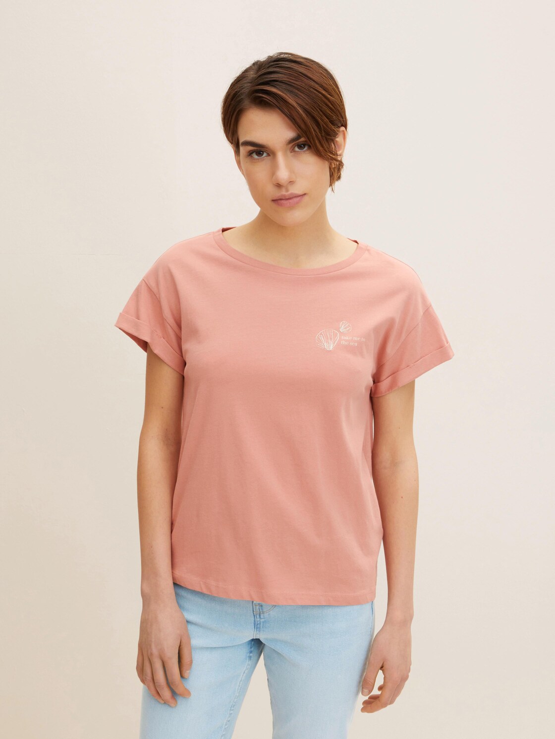 TOM TAILOR Damen T-Shirt mit Rundhalsausschnitt und geripptem Kragen, rosa, Gr. XXL,