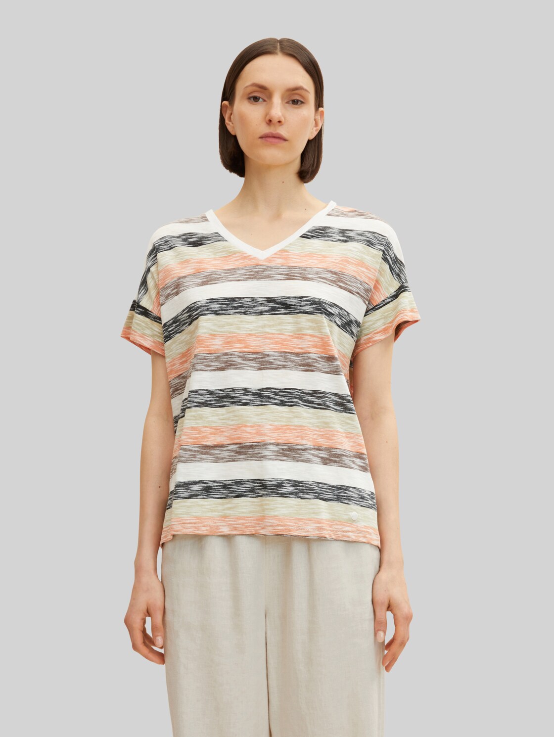 TOM TAILOR Damen Gemustertes T-Shirt, orange, Gr. M,