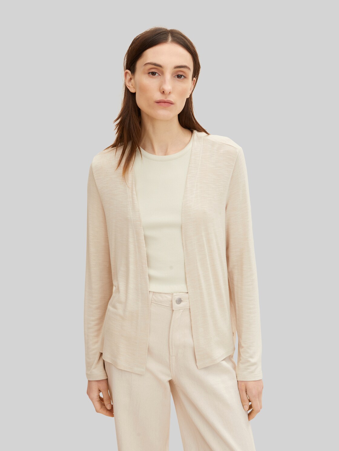 TOM TAILOR Damen Basic Cardigan, beige, Gr. L,