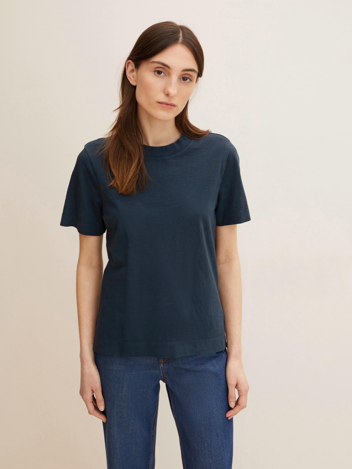 Artikel klicken und genauer betrachten! - TOM TAILOR Damen T-Shirt in Melange Optik, blau, Melange Optik, Gr. XXL | im Online Shop kaufen