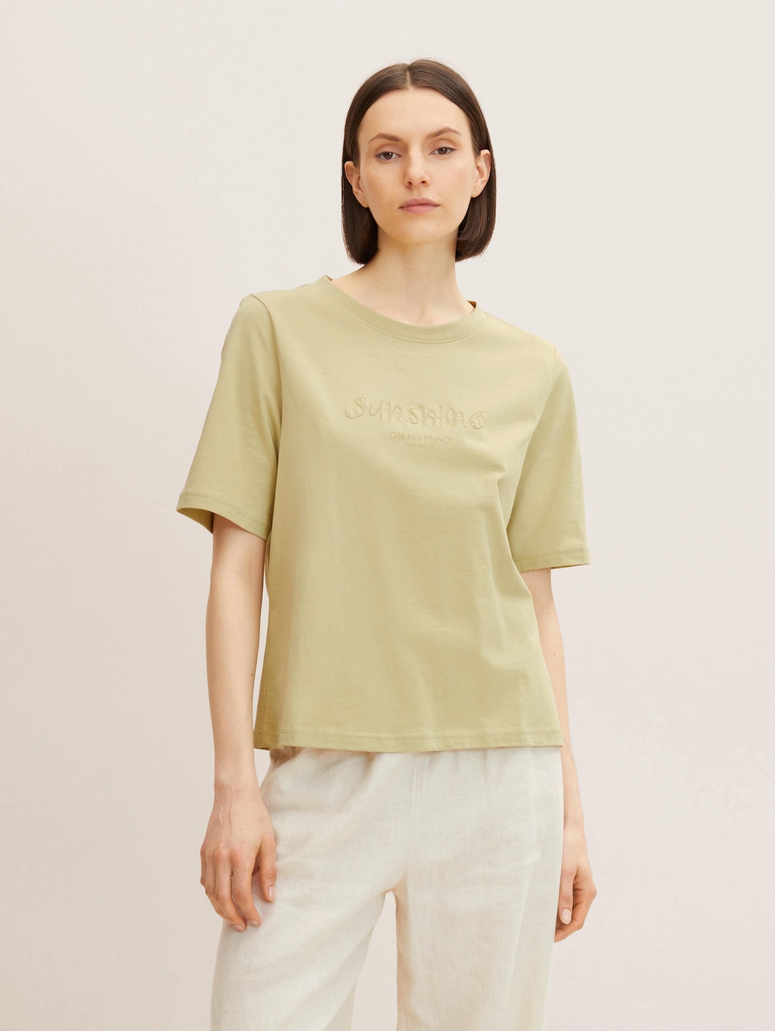 TOM TAILOR Damen T-Shirt mit Textprint, grün, Gr. XXL,