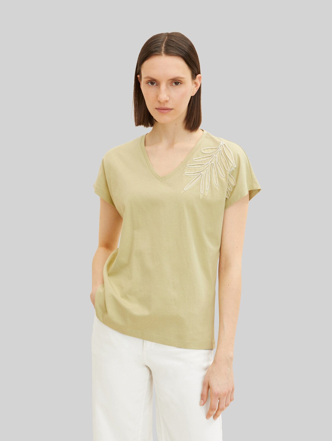 TOM TAILOR Damen T-Shirt mit Stickereien, grün, Gr. XXL,