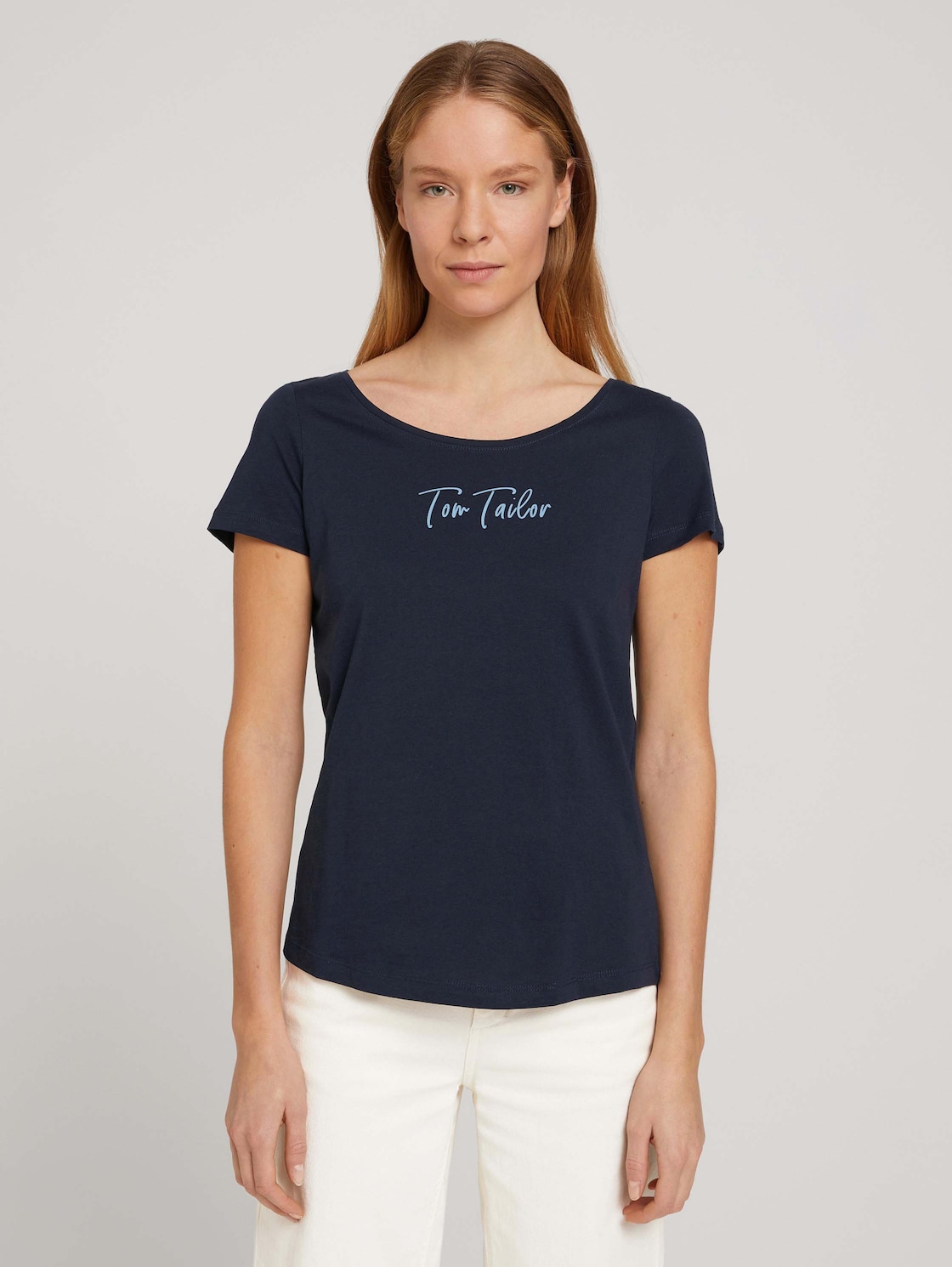TOM TAILOR T-shirt met logoprint, Vrouwen, blauw, Größe XS