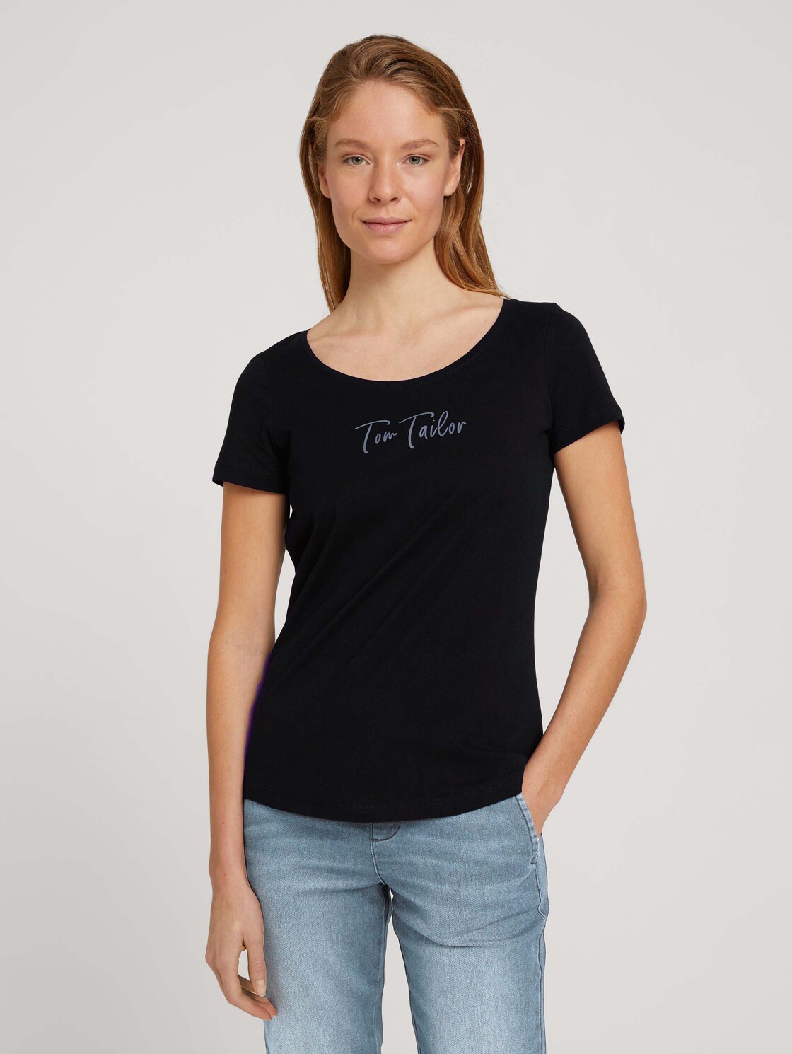 TOM TAILOR T-shirt met logoprint, Vrouwen, blauw, Größe S