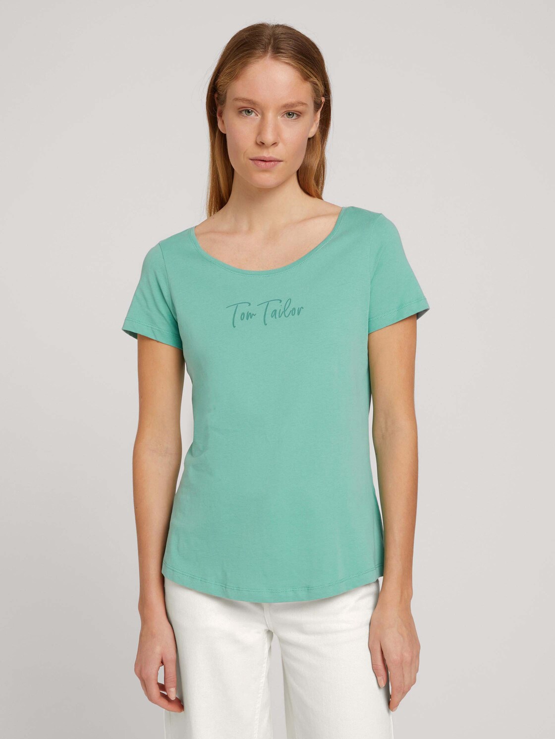 TOM TAILOR T-shirt met logoprint, Vrouwen, groen, Größe XS