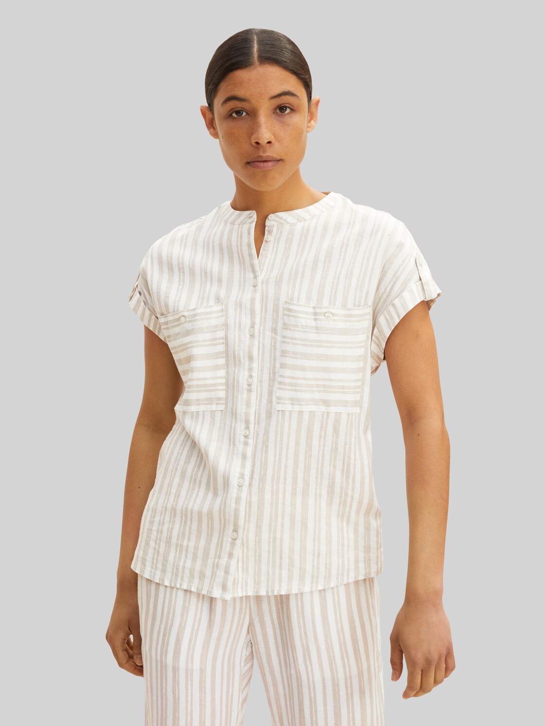 TOM TAILOR Damen Bluse mit Leinen , beige, Gr. 36,