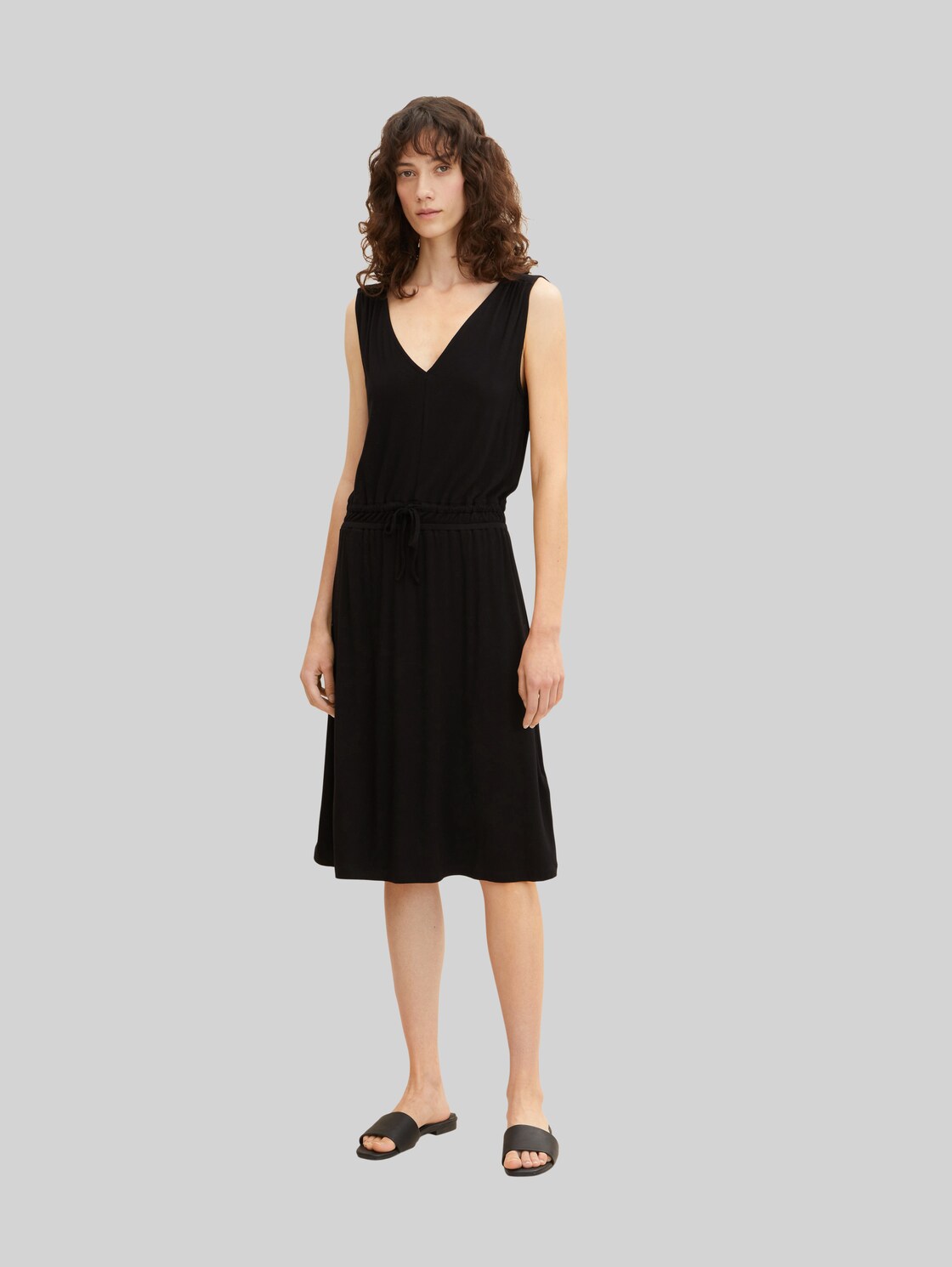 TOM TAILOR Damen Midi Kleid aus Jersey, schwarz, Gr. 34,