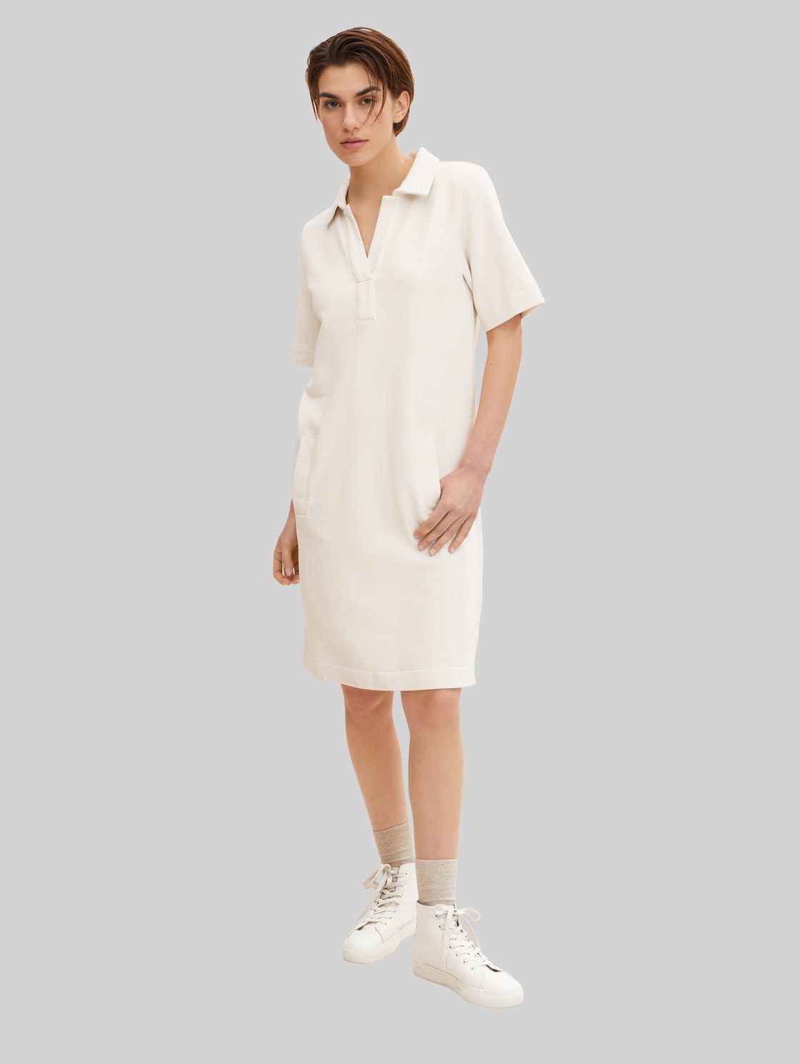 TOM TAILOR Damen Hemdkleid mit Polokragen, beige, Gr. 36,