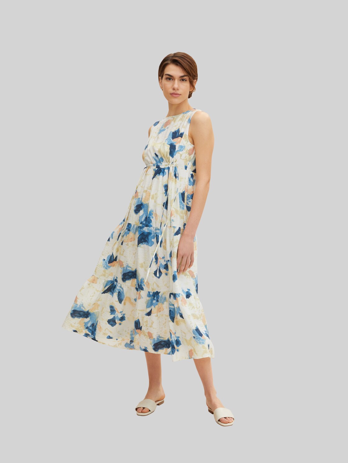 TOM TAILOR Damen Maxikleid mit LENZING(TM) ECOVERO(TM), blau, Gr. 36,