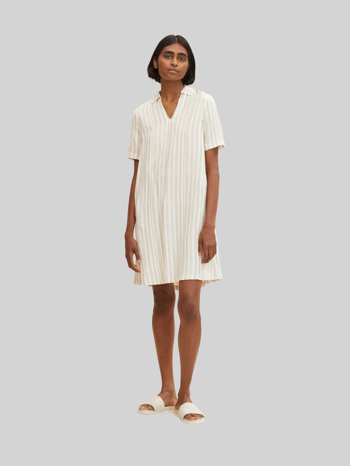 TOM TAILOR Damen Poloshirt-Kleid, beige, Gr. 34,