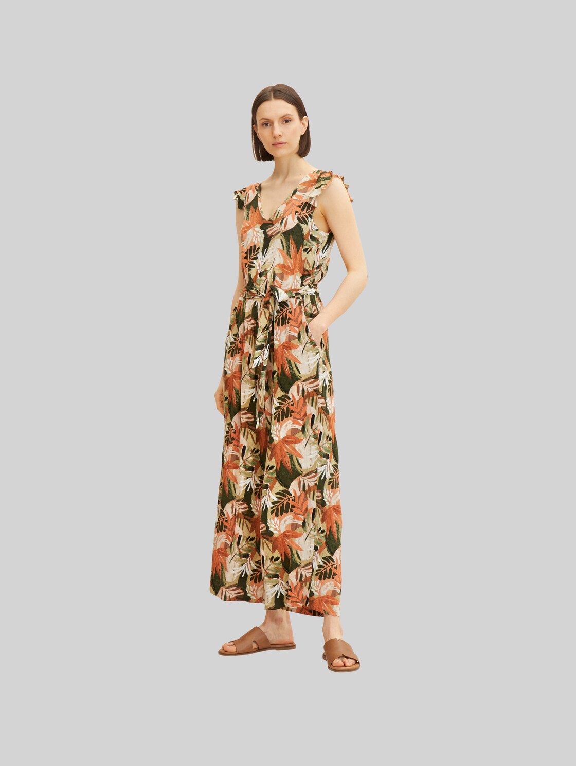 TOM TAILOR Damen Jumpsuit mit Rüschen, orange, Gr. 38,