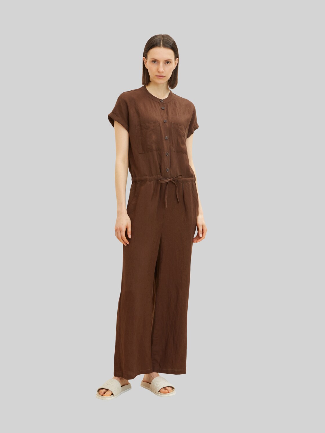 TOM TAILOR Damen Overall aus Leinen, braun, Gr. 38,