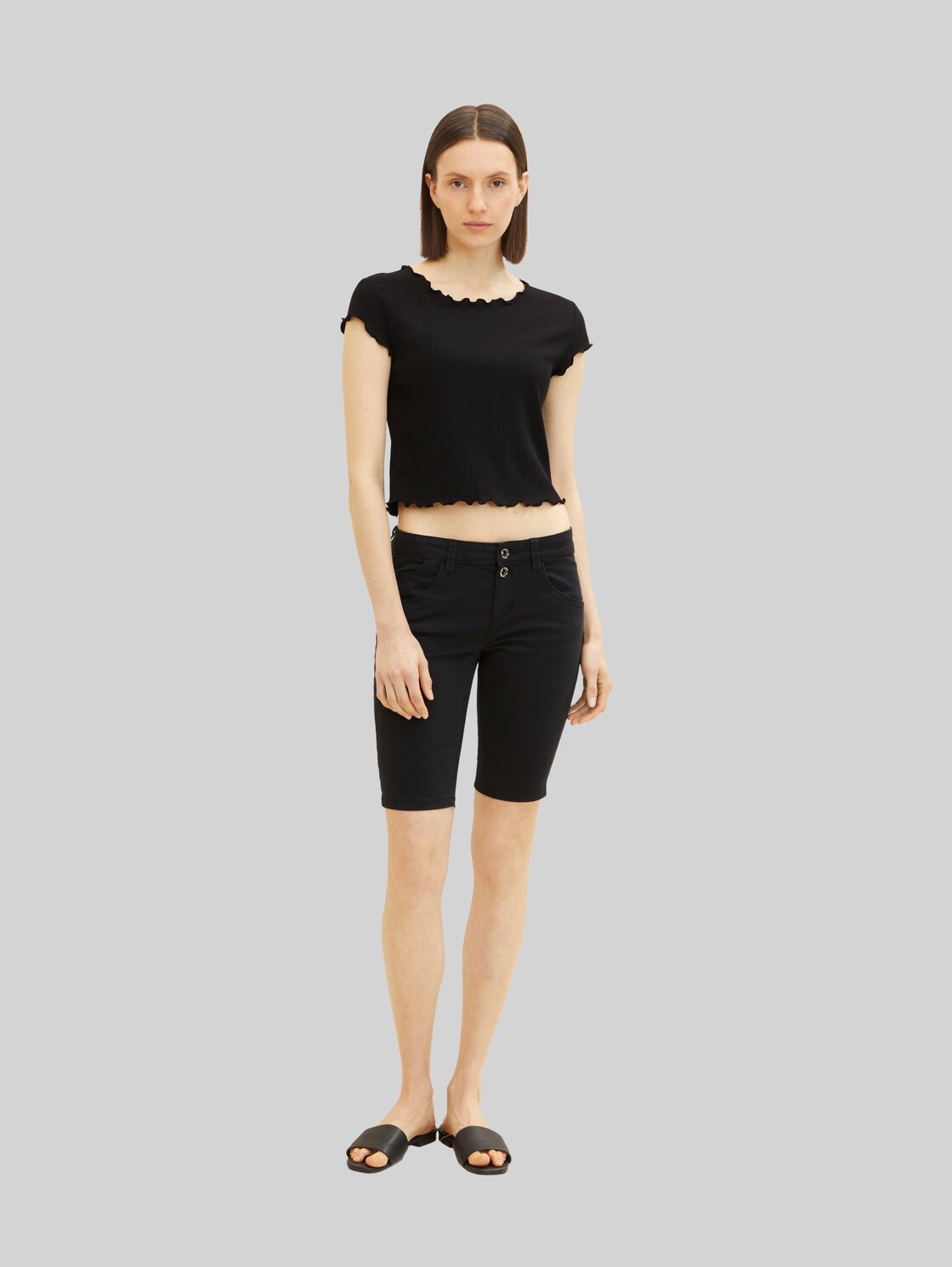 TOM TAILOR Damen Alexa Slim Bermuda aus BCI Cotton, blau, Gr. 28,