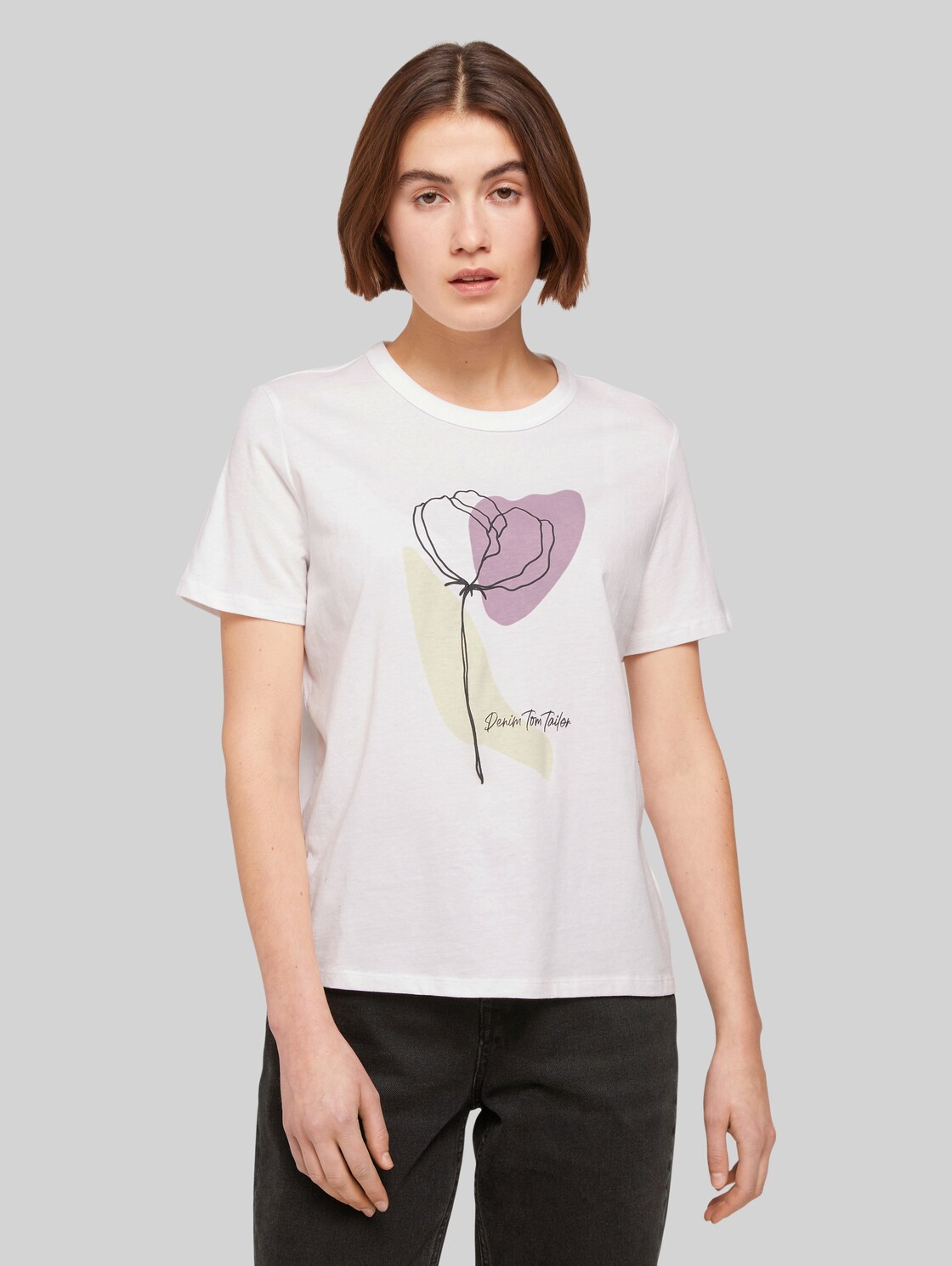 TOM TAILOR DENIM Damen T-Shirt mit Print, weiß, Gr. M, baumwolle