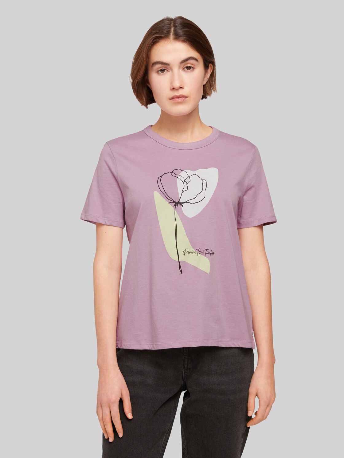 TOM TAILOR DENIM Damen T-Shirt mit Print, lila, Gr. L, baumwolle