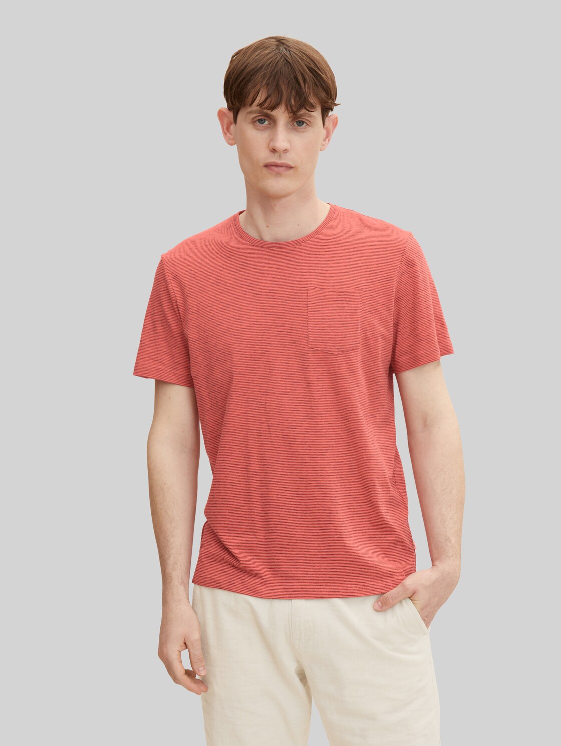 TOM TAILOR Herren Gestreiftes T-Shirt , rot, Gr. XXL,