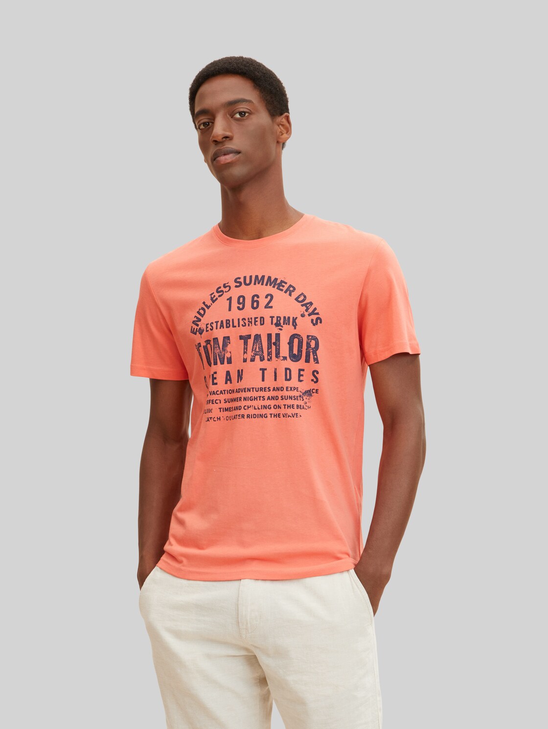 TOM TAILOR Herren T-Shirt mit Textprint , rosa, Gr. M,