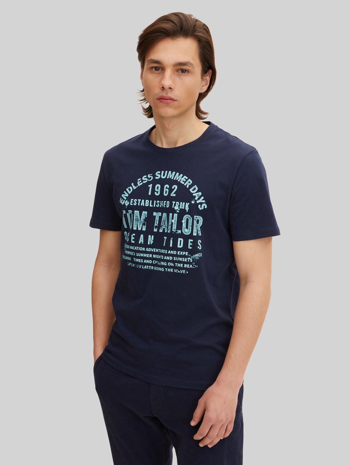TOM TAILOR Herren T-Shirt mit Textprint , blau, Gr. XL,